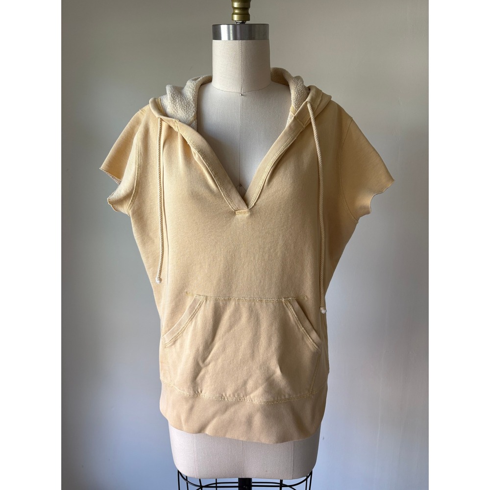 Vintage Y2K Lucky Brand Short Sleeve Hoodie XL Yellow Pullover Boho Sporty